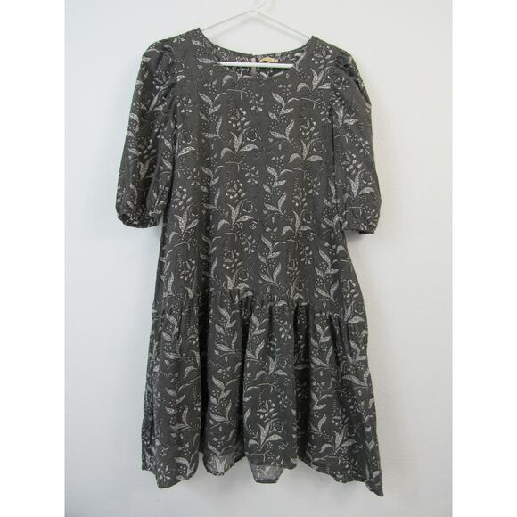 MATTA Kenia Dadra Ghat Blue 100% Organic Cotton Smock Puff Mini Dress Medium